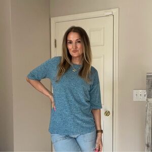 Blue Textured Short Sleeve Top